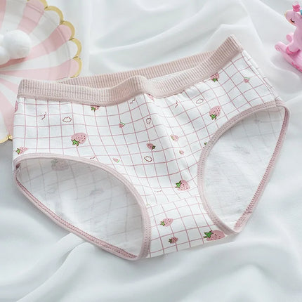 5 PCS Kids Girls Strawberry Print Panties Soft Cotton Antibacterial Briefs For 3-16 Years Children Baby Breathable Underwear