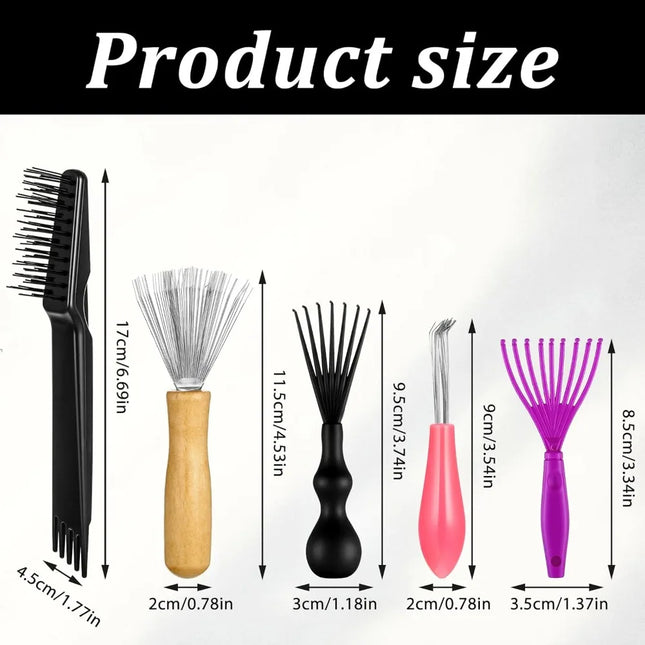 5-Piece Comb and Brush Cleaner Set - Hair Rake & Cleaning Brush for Home Salon Use