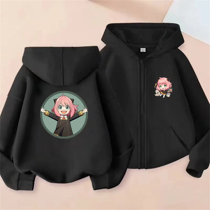 Anime Spy X Family Children Hoodie Tops Girl Boy Sweatshirt Kid 3-12 Year Zipper Coat Casual Sweatshirts black autumn Clothes