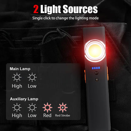 Mini Multifunctional LED Flashlight Keychain Light Double COB Lights USB Rechargeable with 90° Foldable Emergency Portable Light
