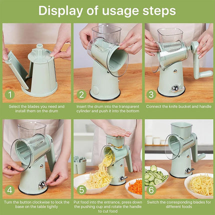 5 in 1 Rotary Grater Hand Crank Cheese Grater Vegetable Slicer Kitchen Mandoline Vegetable Slicer Shredder For Carrot Potato
