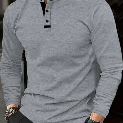 A Stylish Men's Round-Neck Plain Spliced Polo Shirt Suitable for Wearing at Home in Summer, Autumn, and Winter