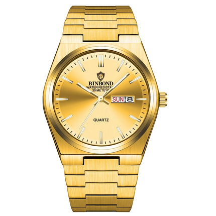 BINBOND 102 Couple Quartz Watch Men's Original Watch Waterproof Night Light Date Week Stainless Steel Men's and Women's Watch