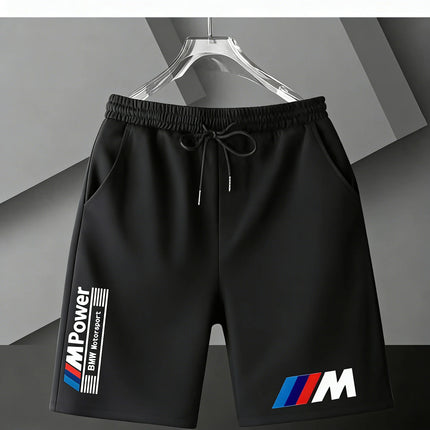 BMW Y2k Print Shorts Men Summer Casual Streetwear Gym Fitness Sports Five-point Pants Elastic Waist Loose Comfort Daily Bottoms
