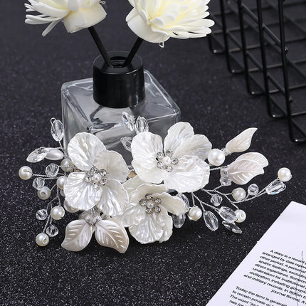 Crystal Pearl Flower Hairpin Wedding Guest Headdresses White Shell Flower Hair Clip Barette Hair Woman Wedding Hair Accessories