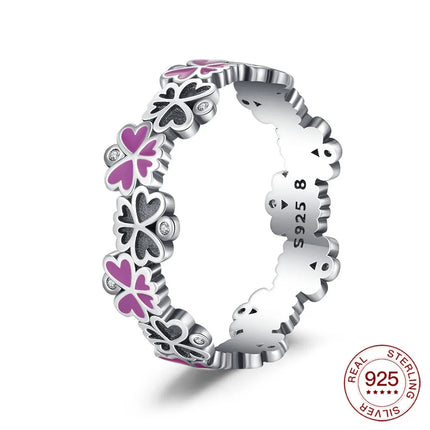 New Rings 925 Silver Ring Original Five-Petal Clover Blue Lotus Ring For Women Luxury Zircon Simple Finger Ring Jewelry Gifts