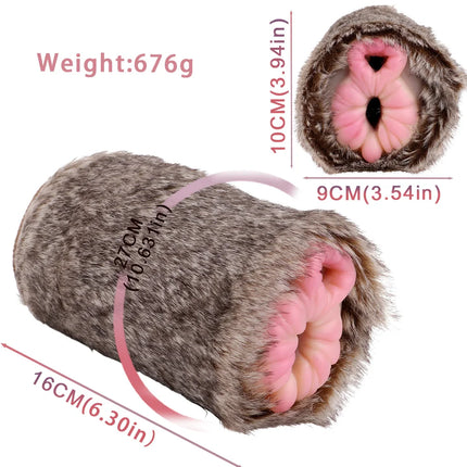 ELKKOST Silicone Animal Fantasy Male Masturbator with Fur Pocket Stroker Pussy Penis Sleeve Fake Vagina Anal Sex Toys for Men