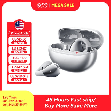 QCY Crossky C30S Open Ear Wireless Earphones Hi-Res with LDAC Ear Clip Earbuds Bluetooth 6.0 Clip On OWS Sports Headphones 40Hrs