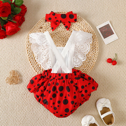 Newborn Baby girl Bodysuit Laceseven star Ladybug Bodysuit+Headband 2-piece set for 0-18 Month old Female Baby Summer Bodysuit