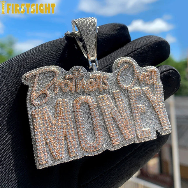 New Hip Hop Money Pendant Necklace Gold Color Iced Out Bling CZ Cubic Zirconia Letters Rich Dollar Charm Men Women Jewelry