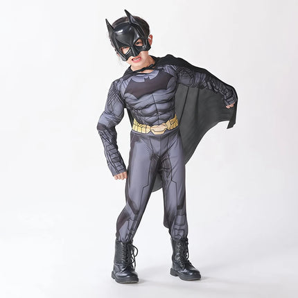 Kids Superhero Muscle Costume Jumpsuit Superhero Cosplay Jumpsuit Bodysuit Cloak Halloween Costume for Child