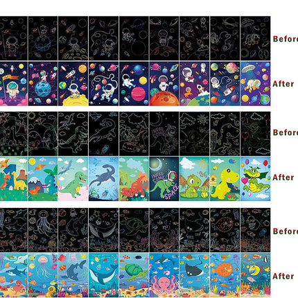 Children Scratch Painting Set Magic Rainbow Colors Scratch Art Painting Card Books Early Education Template Drawing Toys For Kid