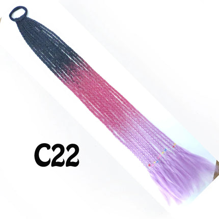 Synthetic Gradient Color Dirty Braided Ponytail Extensions With Elastic Band 24" Rainbow Braid Pony Tail Hairpiece For Girl
