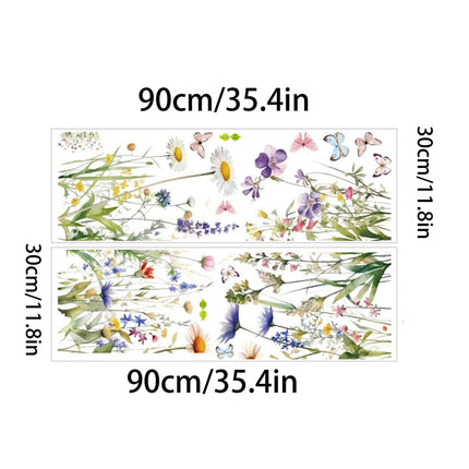 2pcs/set Artistic PVC Wall Decal, Nordic Style Flower And Butterfly Mural, Self-adhesive Wall Art Sticker For Bedroom, Entryway,