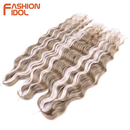 Anna 24 Inch Hair Synthetic Deep Wave Braiding Hair Extensions Braid Hair Ombre Rainbow Red Orange Twist Crochet Curly Hair