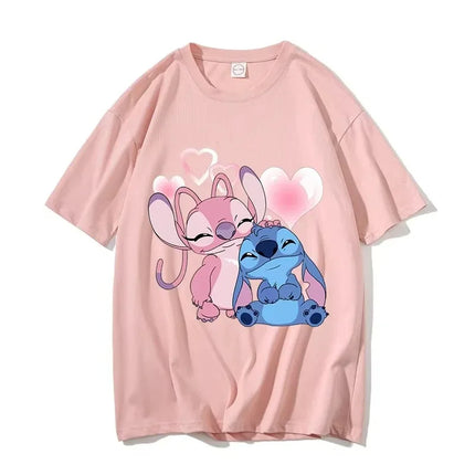 Pure Cotton Children's T-shirt 2026 Trendy and Cool Stitch&Angel Printed Fashionable Parent-child Outfit for Men and Women
