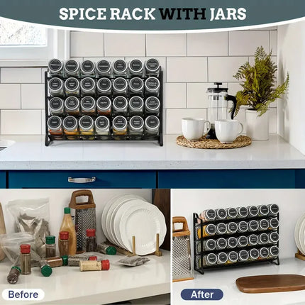 Black New Storage Shelf Spice Jars Organizer Multi-Tiered Iron Countertop Seasoning Rack for Kitchen Seasoning Storage Bottles