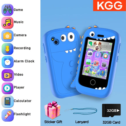 Mini Kids Phone Habit Tracke Camera 2.8inch IPS Word Learn Toy Phone MP3 Player Clock Audio Book Storytelling Eduational Toys