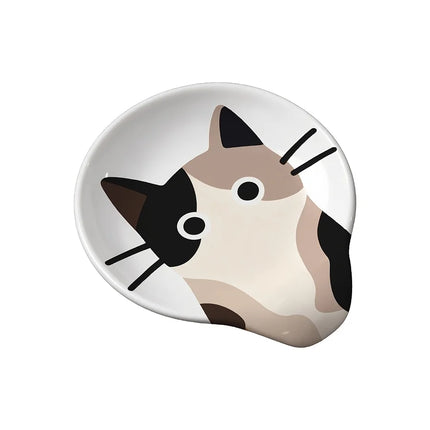 1PC Cat-Shaped Ceramic Spoon Rest, Cute Pet Pattern Dipping Sauce Dish, Multi-Color Spoon Holder & Snack Tray, Heat-Resistant &