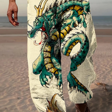 Spring Summer New Men's Cool Touch Trousers Dragon Print Stretch Breathable Trousers Hawaii Beach Drawstring Trousers