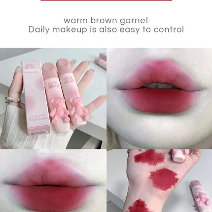 Gegebear Bear Lip Glaze Matte Velvet Lipstick Long-lasting Whitening Lip Cream Lip Mud