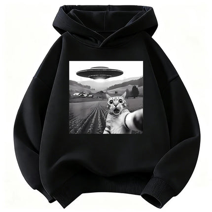 Funny Casual Ufo Cat Children's Sweatshirt Cute Harajuku Hoody for Boys Girls Autumn Spring Casual Hoodies