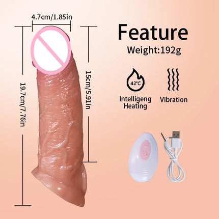 Penis Sleeve Cock Vibrator Realistic Penis Extender Vibrating Cock Ring 10Mode Remote Control Soft Silicone Penis for Men Couple