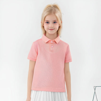 Summer boys and girls solid color short sleeved T-shirt top, children's fashion lapel short sleeved polo shirt, formal student o
