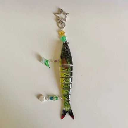 New Plastic Fish Keychain Multi Jointed Simulation Fish Hook Key Chain Backpack Pendant Gifts