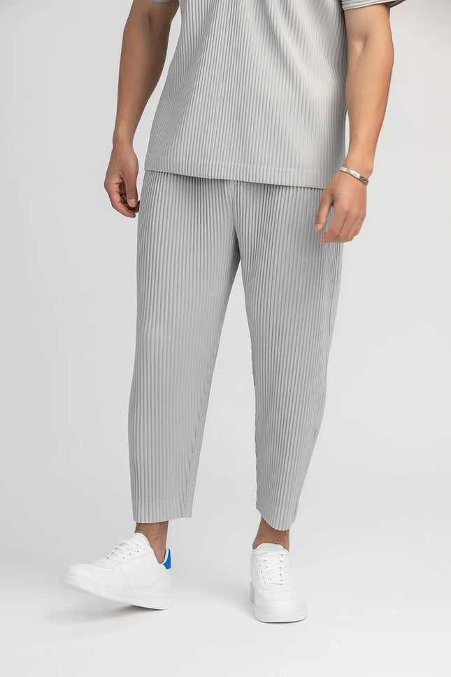 Miyake Pleated Straight Pants Men Clothing Black Pencil Cropped Pants Street Wears Men Japanese Style Ankle Length Pants