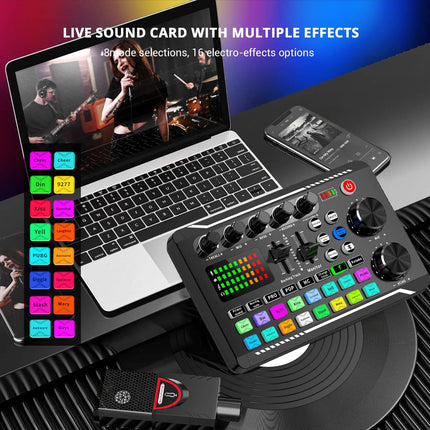 F998 Podcast Live Equipment Bundle, Professional Live Sound Card with Microphone Set Mixer Recording Studio Package Music Singin