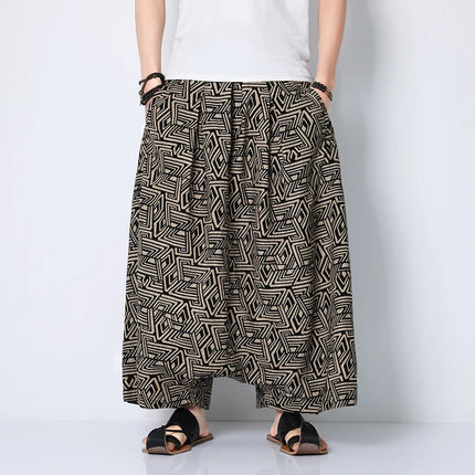 Chinese Style Pants Men Retro Casual Wide Leg Loose Crossover Pants  Cotton Linen New Men's Graphic Trousers Hip Hop Pants M-5XL