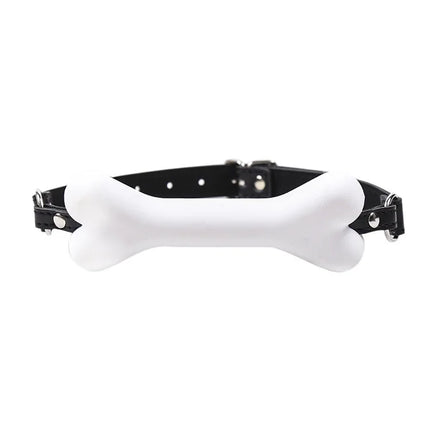 BDSM Silicone Bone Gag with Red Stitching Puppy Play Pet Play Role Play Adjustable Leather Strap Bondage Adult Toy for Couples
