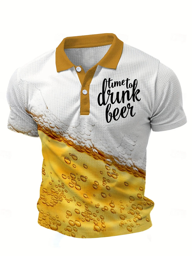 2026 Summer New Style Men's Short-Sleeved Polo Shirt - Street Casual Fashion Comfortable Breathable 3D Letter Pattern Print