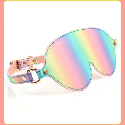 Bondage Sex Mask PU Leather Rainbow Blindfold BDSM Flirt Sex Toys For Woman Adult Couple Sexy Eye Mask Sleeping Masquerade Toys