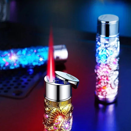 Metal Relief Lantern Inflatable Lighter Portable Windproof Butane Turbine Torch Jet Blue Flame Cigar Tool Fashionable Men's Gift
