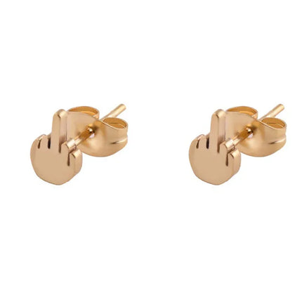 Stainless Steel Black Middle Finger Up Women Men Ear Jewelry Studs Earring Vintage Punk Cool Gold Silver Plated Серьги Женские