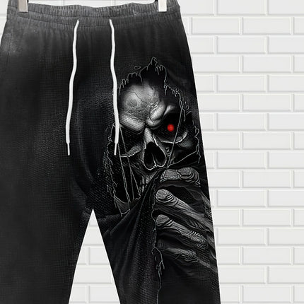 European and American autumn new men's personalized skull print comfortable soft drawstring pants outdoor high street pants