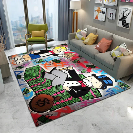 Dollar Monopoly Cartoon Retro Games Carpet Rug for Home Living Room Bedroom Sofa Doormat Decor,kids Area Rug Non-slip Floor Mat