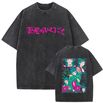 Japanese Anime The Apothecary Diaries Washed Vintage T Shirt Maomao Graphic T-shirt Men Women Cartoon Manga Funny T-shirts Tops