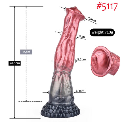 FAAK Colorful Silicone Ribbed Fantasy Horse Knot Dildo with Suction Cup Anal Sex Toys Soft Girthy Huge Fake Penis for Women