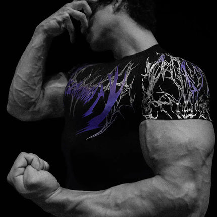 05-Men's Wing & Cross Print Compression Tight Fit Short Sleeve Sports Shirt Workout Tops Gym Compression High Stretch