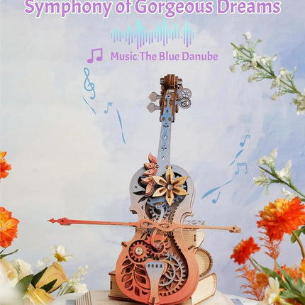 ROKR 3D Magic Cello - 3D Wooden Puzzle - Automatic Playing Mechanical Music Box, DIY Music Gift Set, Adult Gift Decoration,AMK63M