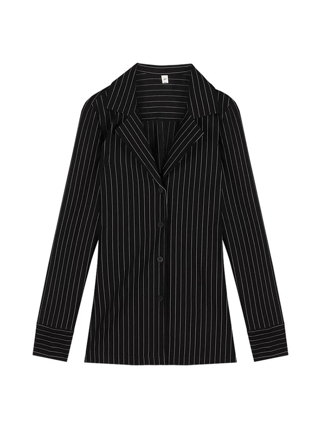 Slim Fit Striped Long Sve irt Women's V Ne Waist Cinched Midi Top Bla White New Arrival Autumn 2024 Commute Sle