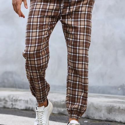Men's Plaid Print Cuffed Casual Trousers Comfortable Sleepwear Pajamas Pants for Relaxed Style
