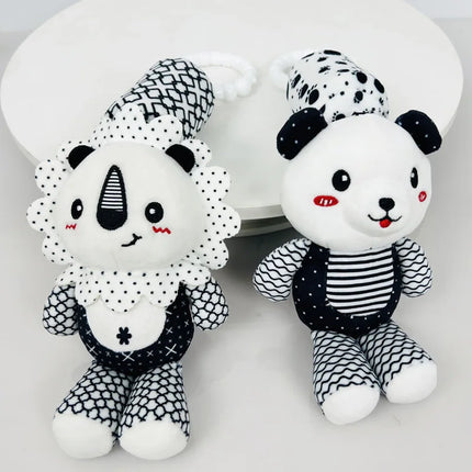 Stroller Bed Crib Hanging Bell Plush Doll Baby Infant Rattles Newborn Black White Visual Grab Ability Training Toy for Bebe Gift