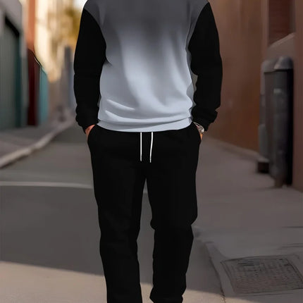 Autumn Casual Men's Long-Sleeve Set Trendy Gradient Print Outdoor Crew Neck Long-Sleeve Top & Casual Pants Two-Piece Set