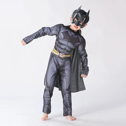 Kids Superhero Muscle Costume Jumpsuit Superhero Cosplay Jumpsuit Bodysuit Cloak Halloween Costume for Child