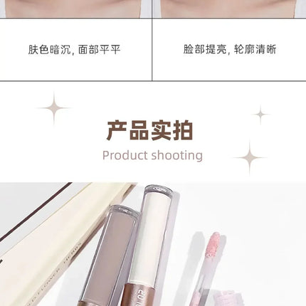 Dual-End Liquid Highlighter Pen, Skin Brightening & Contouring Stick, Natural Contour, Long-Lasting, Waterproof