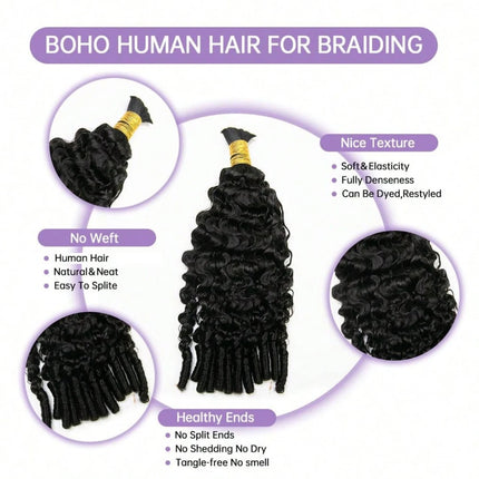 Nneka Burmese Curly Bulk Human Hair Extension With Spail Ends Boho Braiding No Weft Bundles Virgin Hair 15A 1/2/3/4 PCS 10-30in